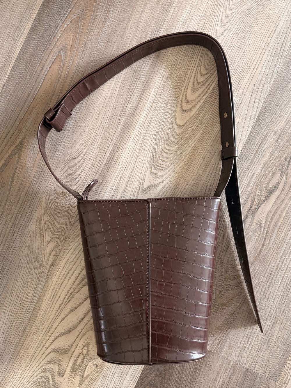 Who What Wear Chocolate Croc-Embossed Bucket Bag